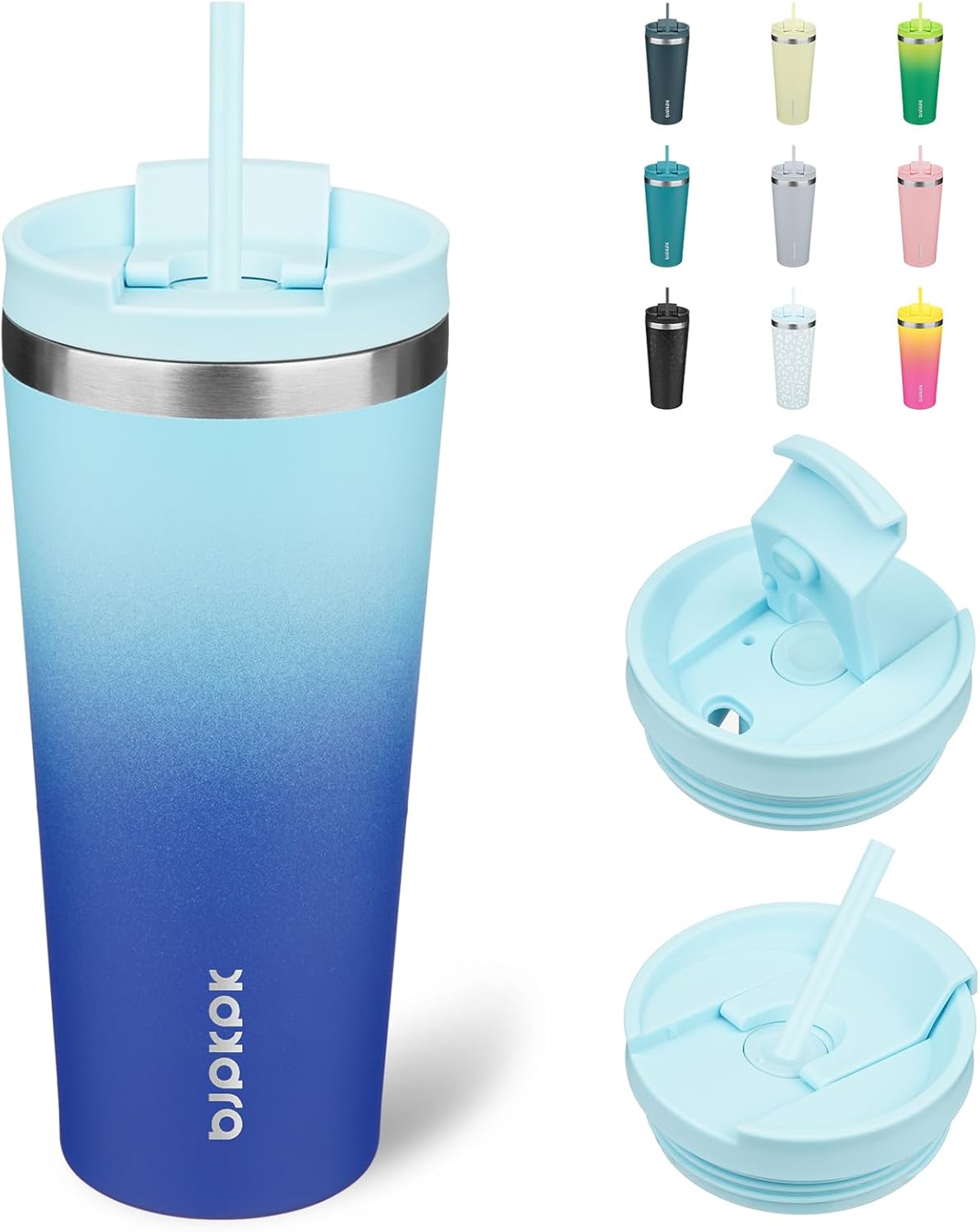 BJPKPK 22oz Insulated Tumbler With lid And Straw Stainless Steel Tumblers Travel Coffee Mug Reusable Thermal Cup,Sky