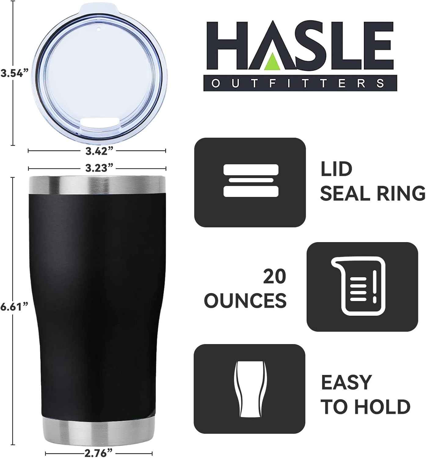 HASLE OUTFITTERS 20 oz Tumbler Bulk, Stainless Steel Tumblers with Lid, Vacuum Insulated Tumbler, Double Wall Tumbler Cup, coffee mugs, Black, 6 Pack