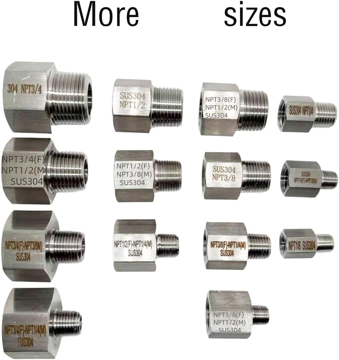 2 pieces Npt3/4 Female to Npt1/4 Male Reducer,3/4-1/4Water pipe Adapter, Fabricate of 304 Stainless Steel