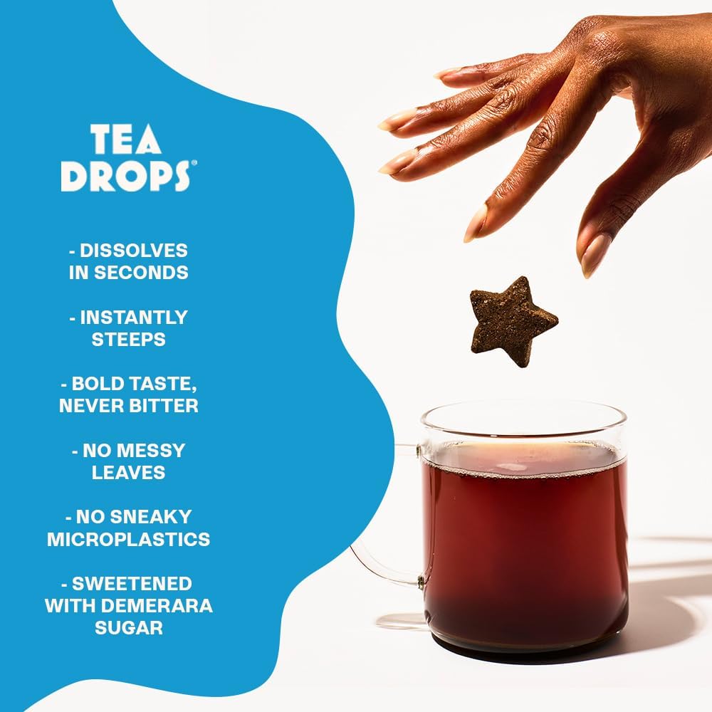 Tea Drops Sampler Box 25 Count | Organic Dissolvable Loose Leaf Tea | Iced or Hot | On-The-Go Naturally Sweetened Organic Chai, Rose Earl Grey, Citrus Ginger, Peppermint, Matcha | 25 Servings - 5 Per Flavor