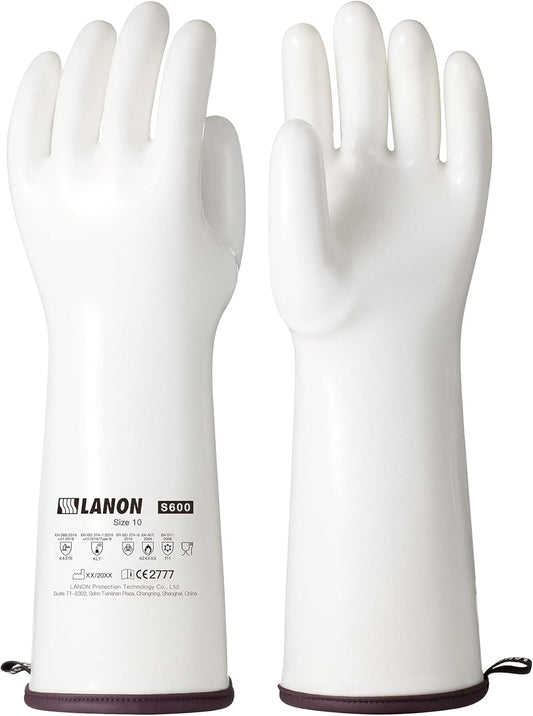 LANON 15" Liquid Silicone Heat Resistant Oven Gloves, Food Grade, CoralAir Liner, Waterproof, Extra Long, XL