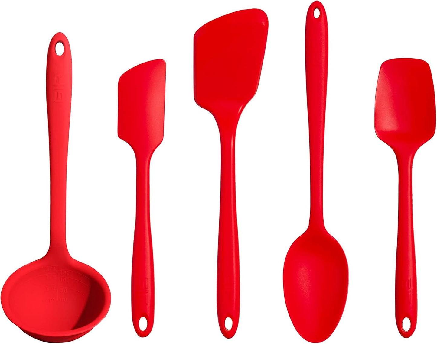 GIR: Get It Right 5-Piece Cooking Utensils Set - Red Silicone Kitchen Utensils - Heat-Resistant & Nonstick Tools - Spatula Set with Spoon, Ladle, Turner & Spoonula
