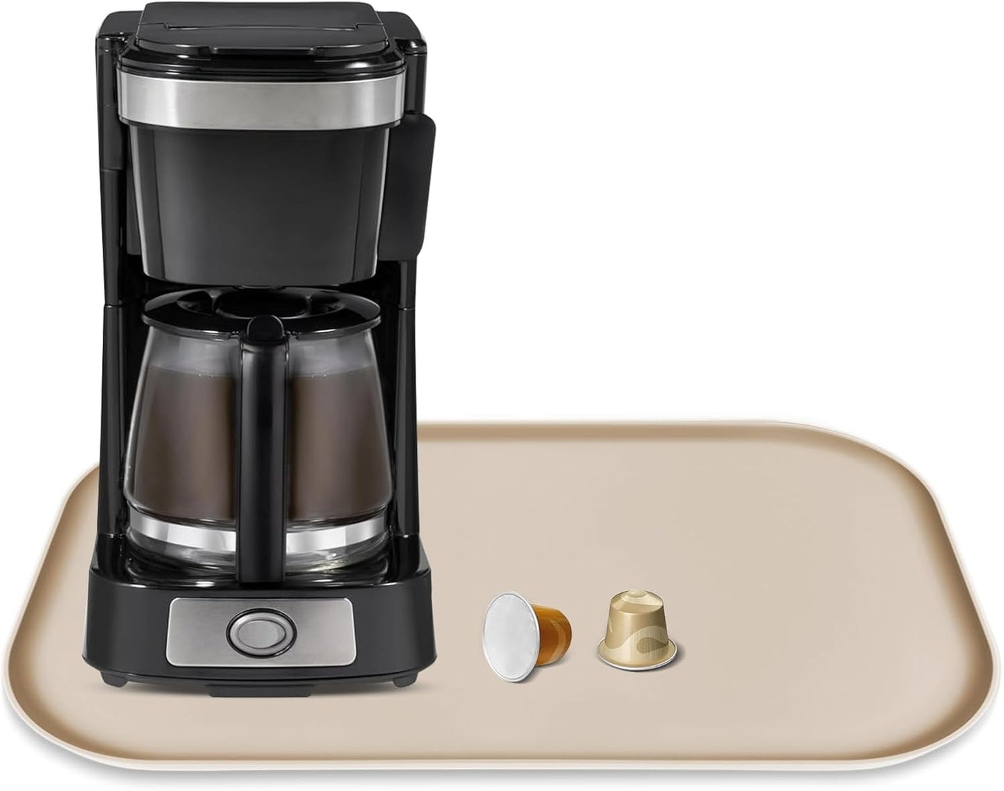 TOHONFOO Silicone Coffee Maker Mat with Lip, 17.4'' x 10.6'' Heavy Duty Coffee Maker Mat for Countertops, Coffee Tray Fit Under Coffee Machine Appliance Automatic Machines Espresso Accessory, Khaki