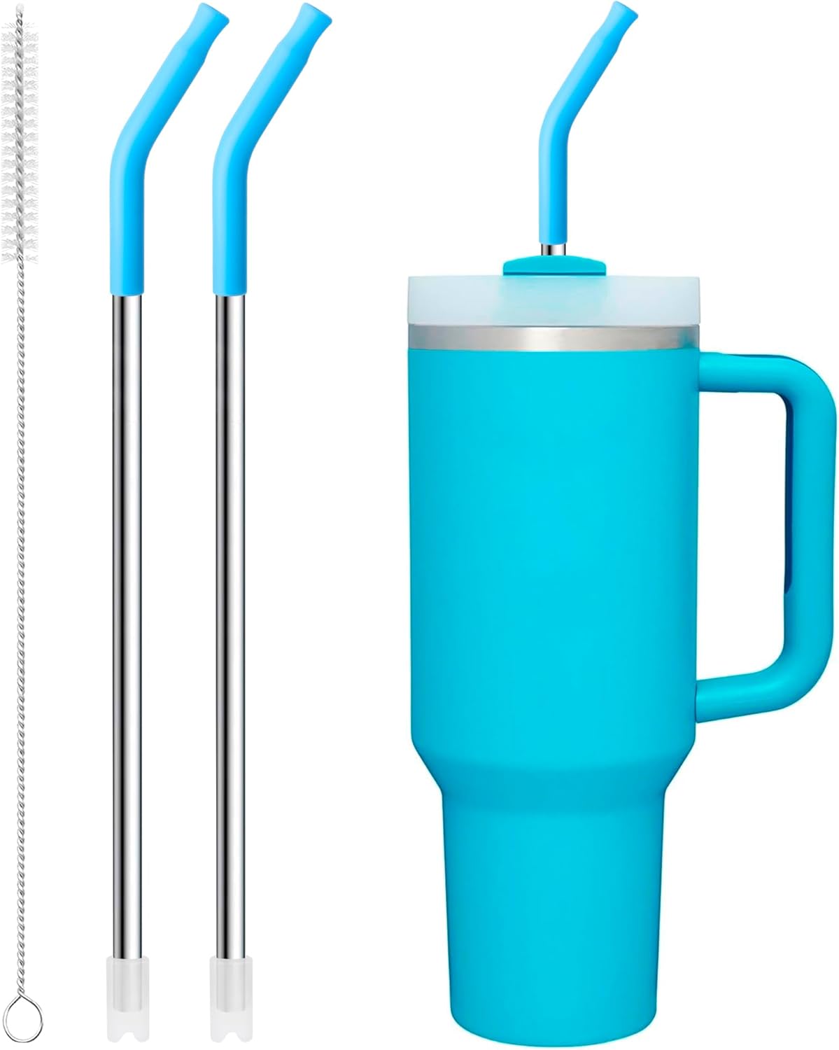 Snowfall Metal Straw for Stanley 40 OZ Cup, Long Reusable Stainless Steel Drinking Straws with Silicone Tip for Simple Modern 40 OZ Tumbler (Sky Blue)