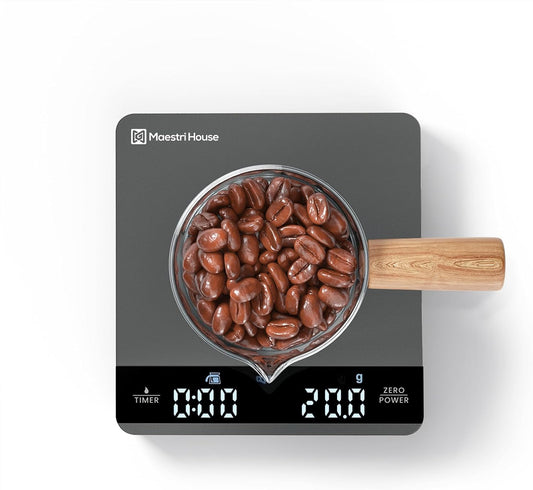 Mini Coffee Scale with Timer, Maestri House Rechargeable Espresso Scale, 2kg/0.1g Accurate Scale for Espresso and Pour-Over Coffee, Portable Digital Kitchen Scale with Automatic Timing-Space Grey