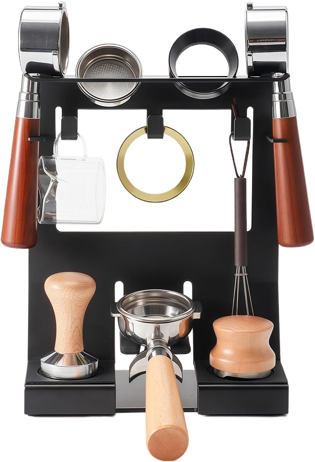 GIB Espresso Accessories Organizer Rack Tamper Holder Station, Heavy Duty Steel Stand for Coffee Distributor 51-54mm Portafilter Storage for Bar Home Office