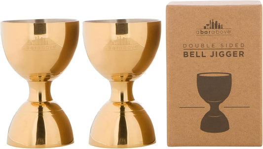 A Bar Above Premium Bell Jigger, With 10 Measurements Inside, Professional and Heavy Duty, 304 Stainless Steel Cocktail Double Jigger for Bartending, 2 Pack, Gold