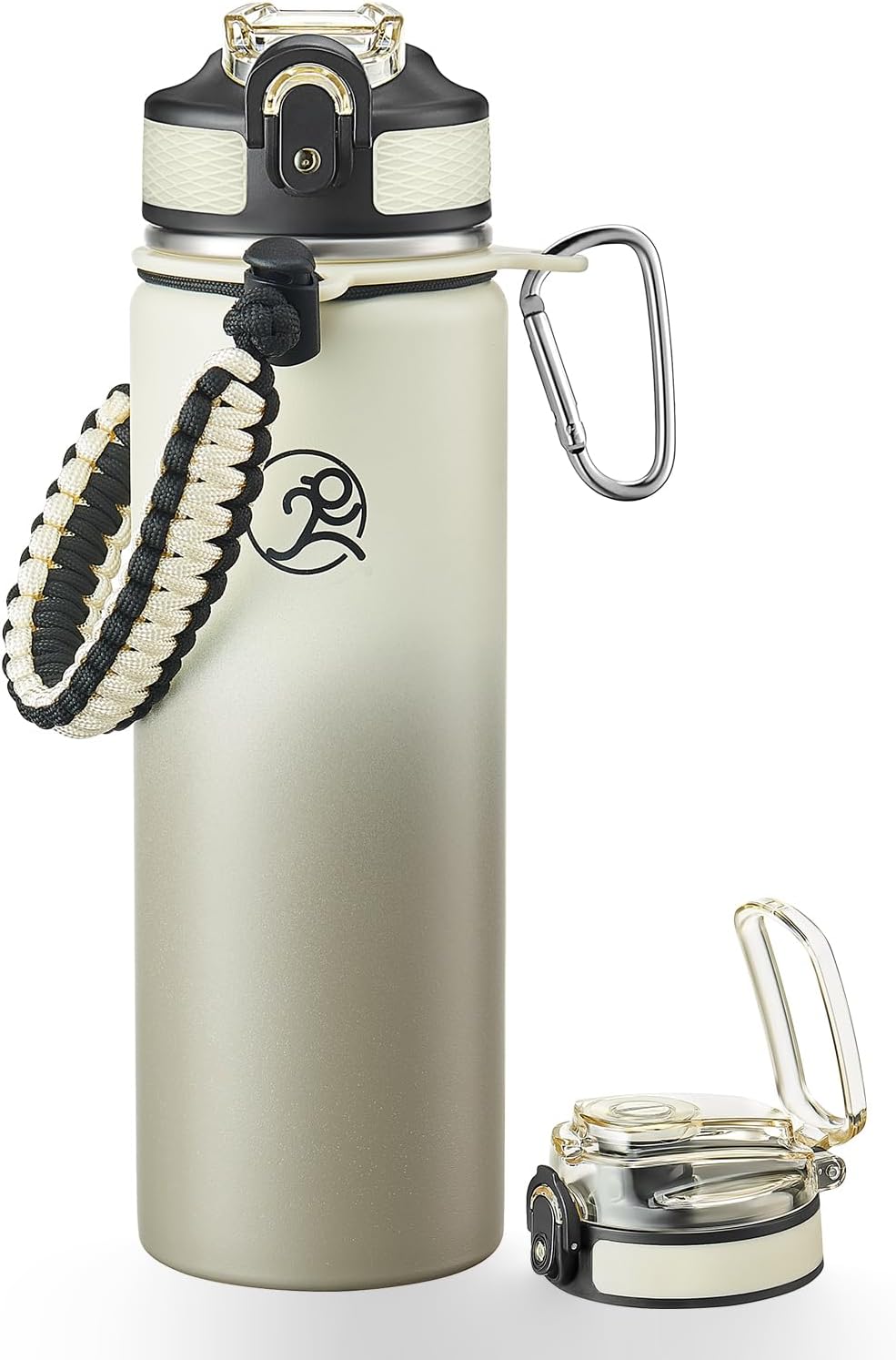 GOSWAG Insulated Sports Water Bottle, 24oz 2 Lids(with Straw/No Straw), Stainless Steel Water Bottles with Paracord Handle, Insulated Bottle with Double-Wall Vacuum Insulation
