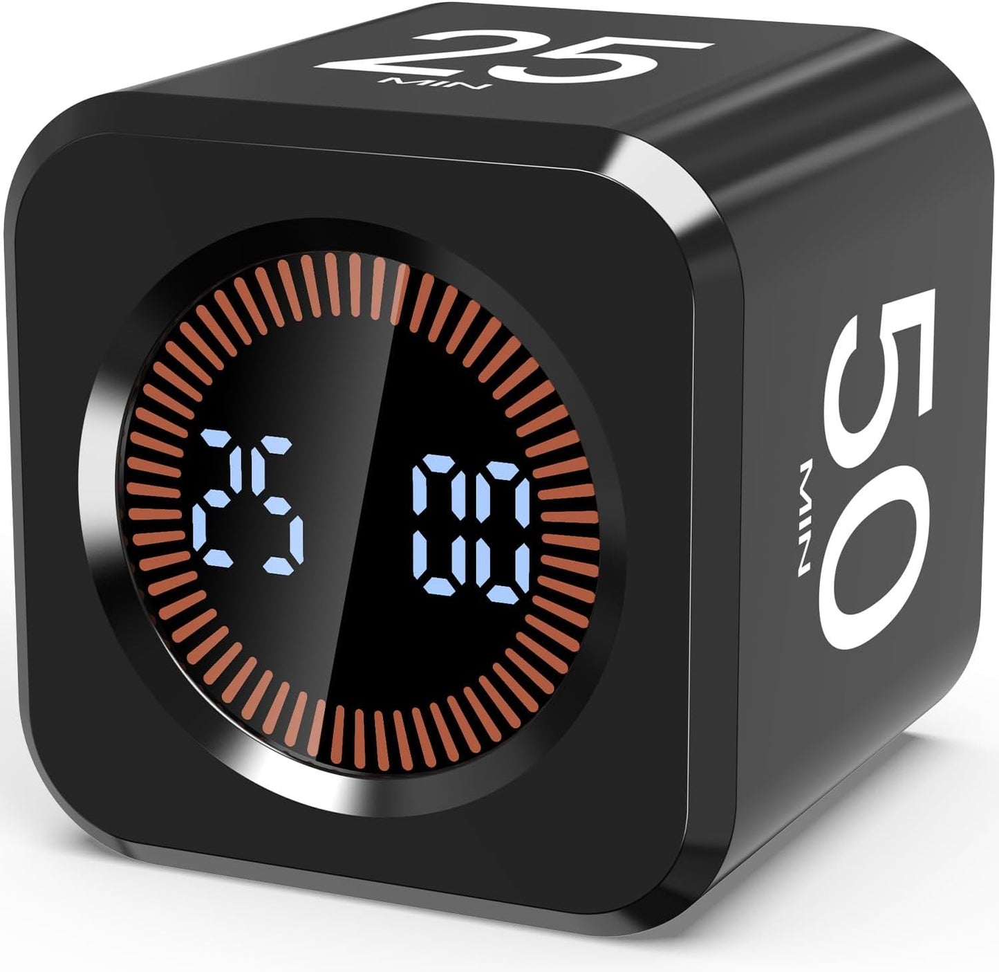 Pomodoro Timer Cube Visual Productivity Flip Timer for Kids Classroom Desk, 5/10/25/50min& Custom Countdown, Silent&Sound Mode Digital Cube for ADHD Study Work School Game Kitchen (Black)