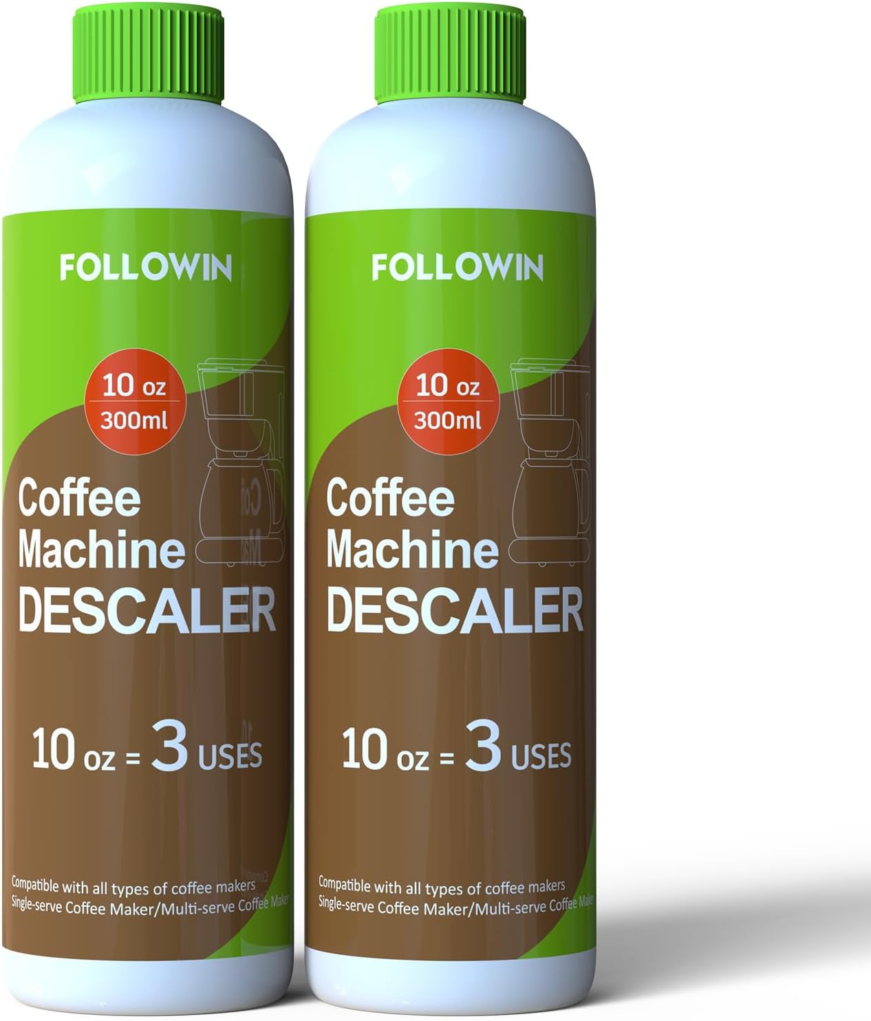 FOLLOWIN Coffee Machine Cleaner and Descaler,Espresso Coffee Maker Cleaner(2 Pack & 6 Uses),Descaling Solution for Espresso Machines and Single Use Coffee Maker