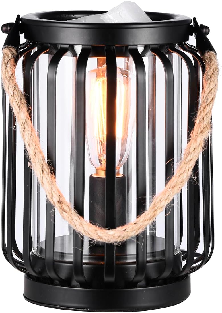 Electric Wax Warmer,Metal Wax Warmer,Rustic Candle Wax Burner for Aromatherapy Wax, Oil Burner,Fragrance,Home Decoration, Gifts (Lanterns), Black, HLBULB-002