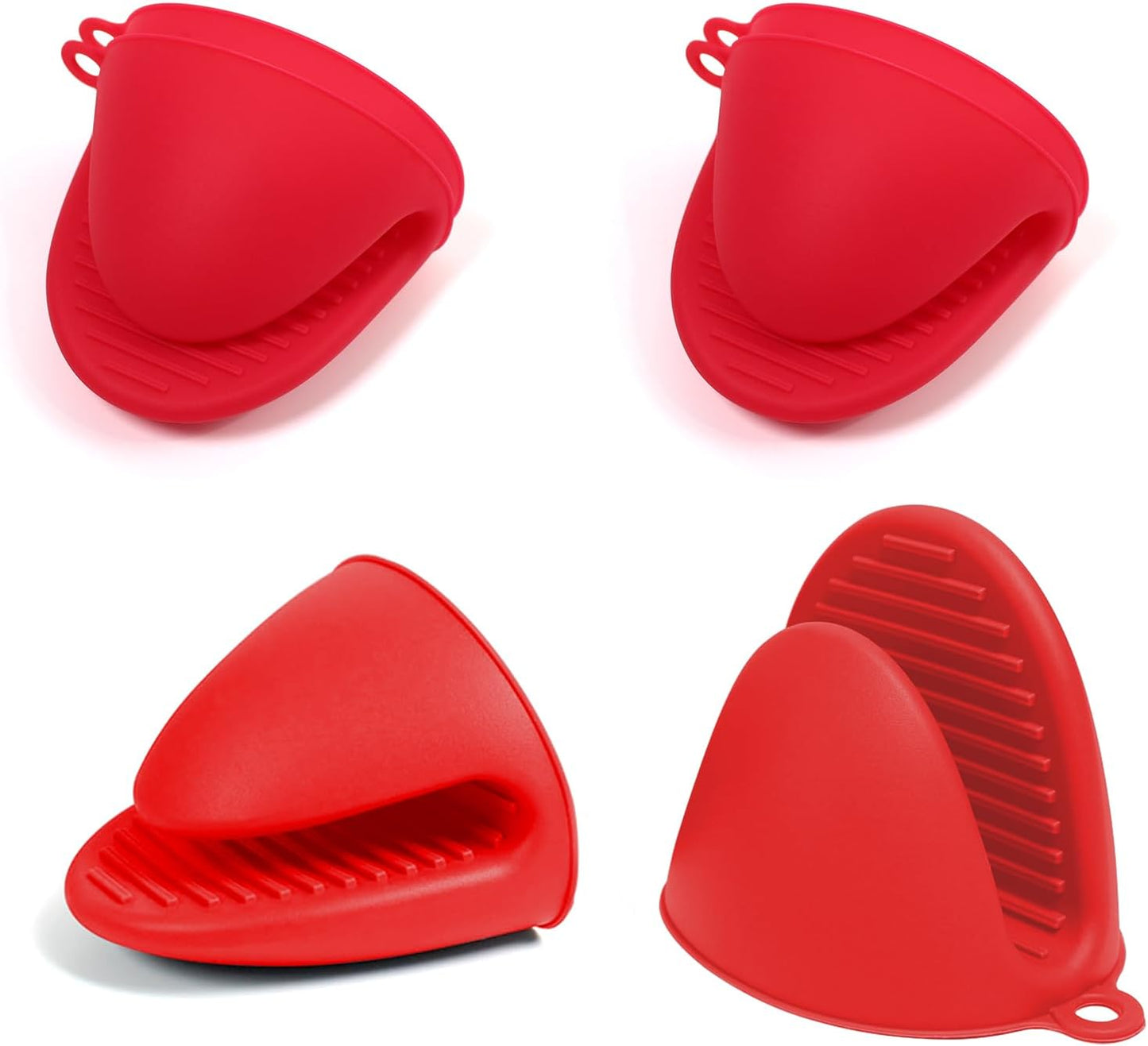 3 Pairs Silicone Oven Mitts Sets Pot Holders Heat Resistant for Kitchen - Small Kitchen Mittens Silicone Rubber Air Fryer Mitts Mini Pot Pinch Grip for Cooking & Baking, Red