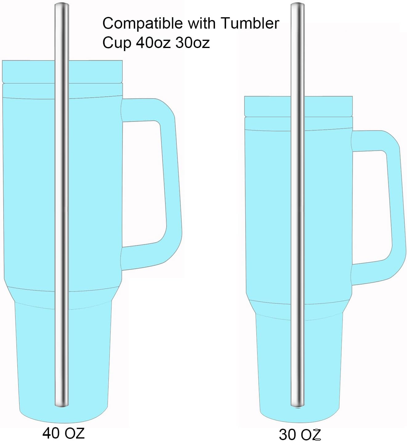 dcieiosul Set of 4 Reusable Metal Straws, Long Stainless Steel Straw with Cleaning Brushes and Case, Drinking for 40 oz and 30 oz Tumblers