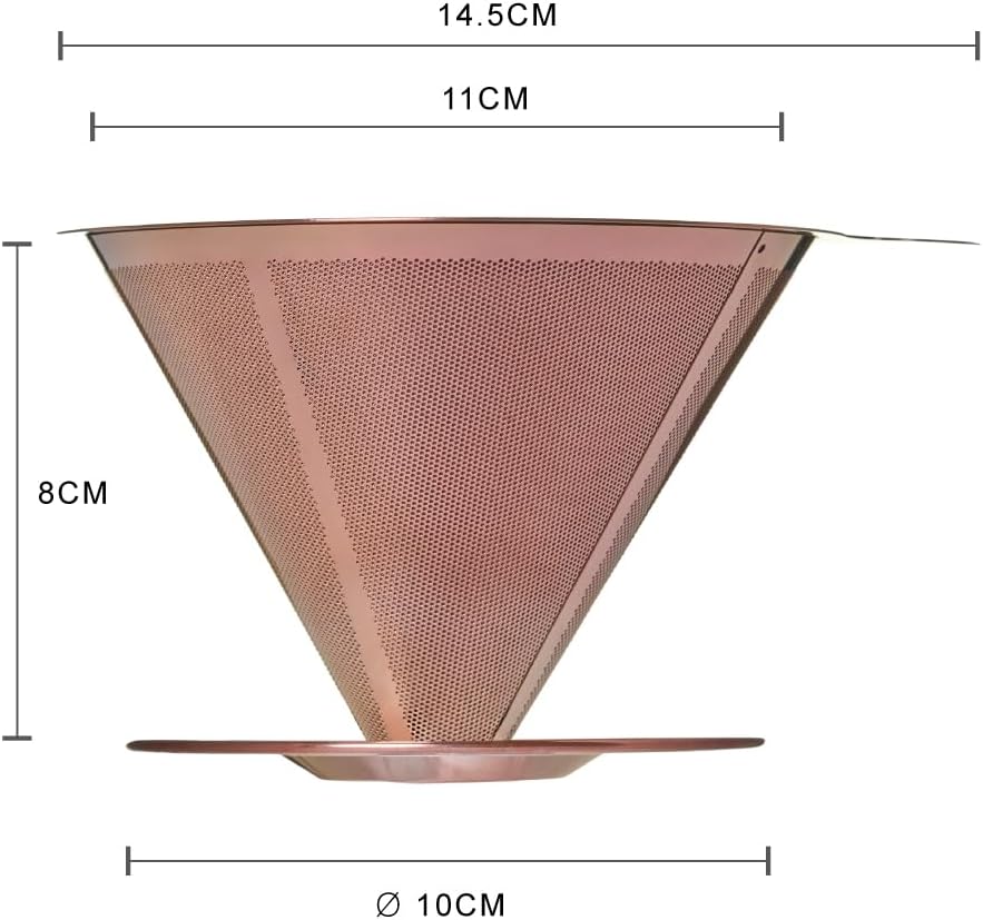 ATHIA Golden Stainless Steel Reusable Coffee Filter, Pour Over Cone Dripper with Fine Mesh, Paperless & Eco-Friendly Design, Fits Most Mugs, Carafes & Coffee Makers (Rose Golden, Standard)