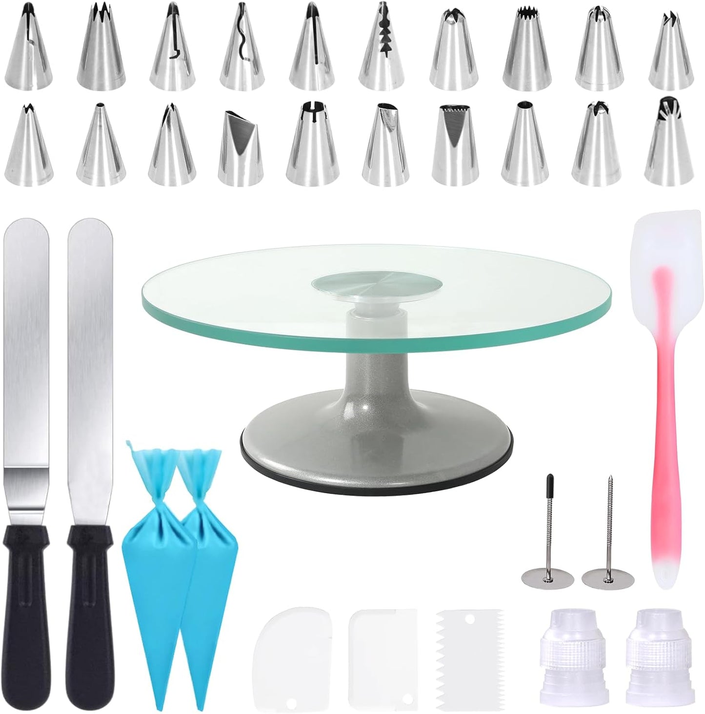 Cake Turntable 12 Inch, Uten Cake Stands, Glass Cake Decorating Display Stand, 33pcs Cake Decorating Set, Straight & Offset Spatula, Cream Scraper etc. Baking Tools & Accessories