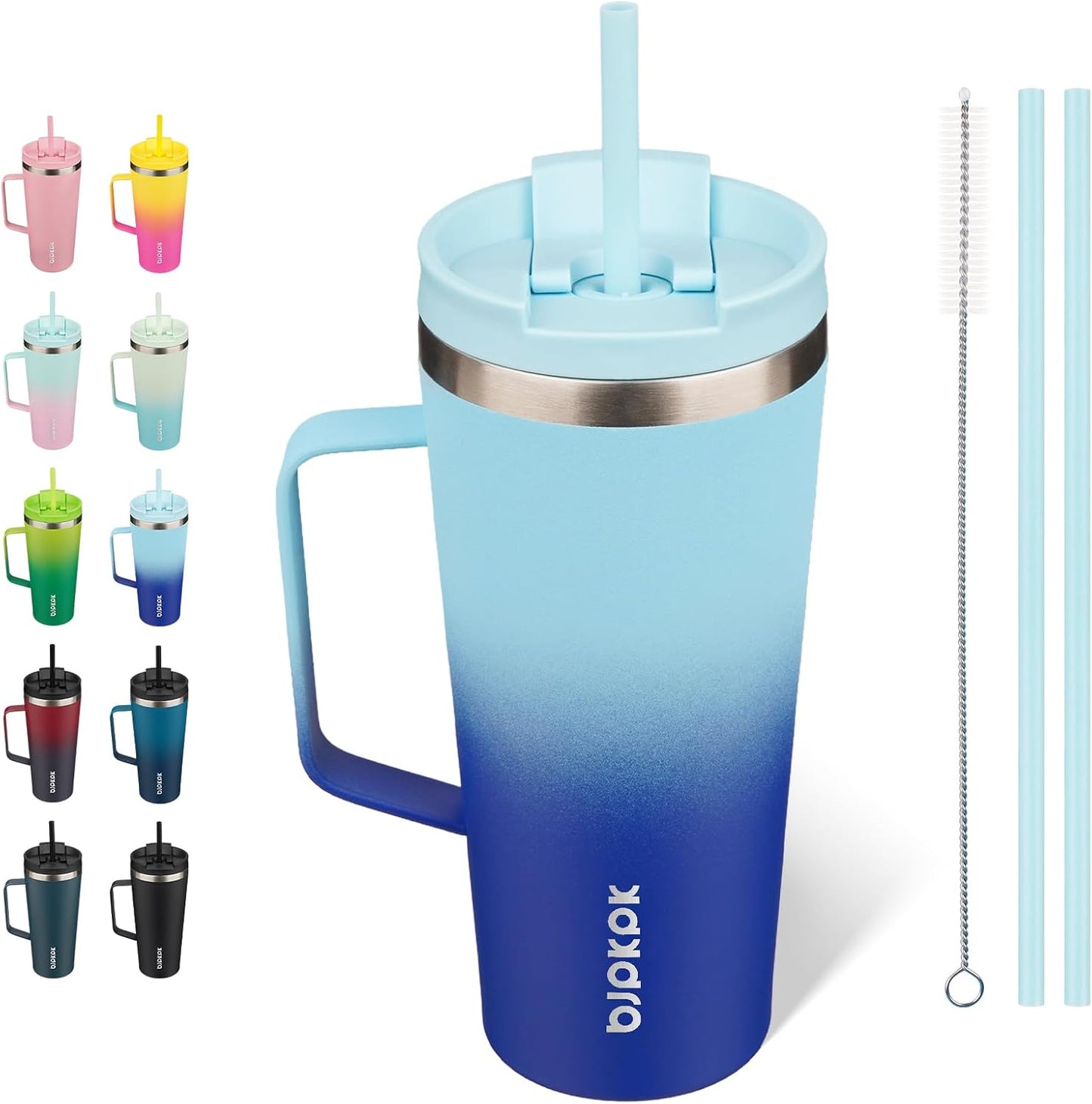 BJPKPK Insulated Tumbler with Handle, 22oz Insulated Tumblers with Lid and Straw, Stainless Steel Metal Water Bottles, Coffee Travel Mugs, Cups, Sky