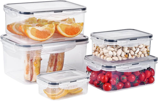 5 PCS Plastic Containers with Lids 94oz-10oz Freezer Containers for Food Storage，Airtight Fruit and Vegetable Storage, Microwave Safe Stackable Storage for Snack Sandwich