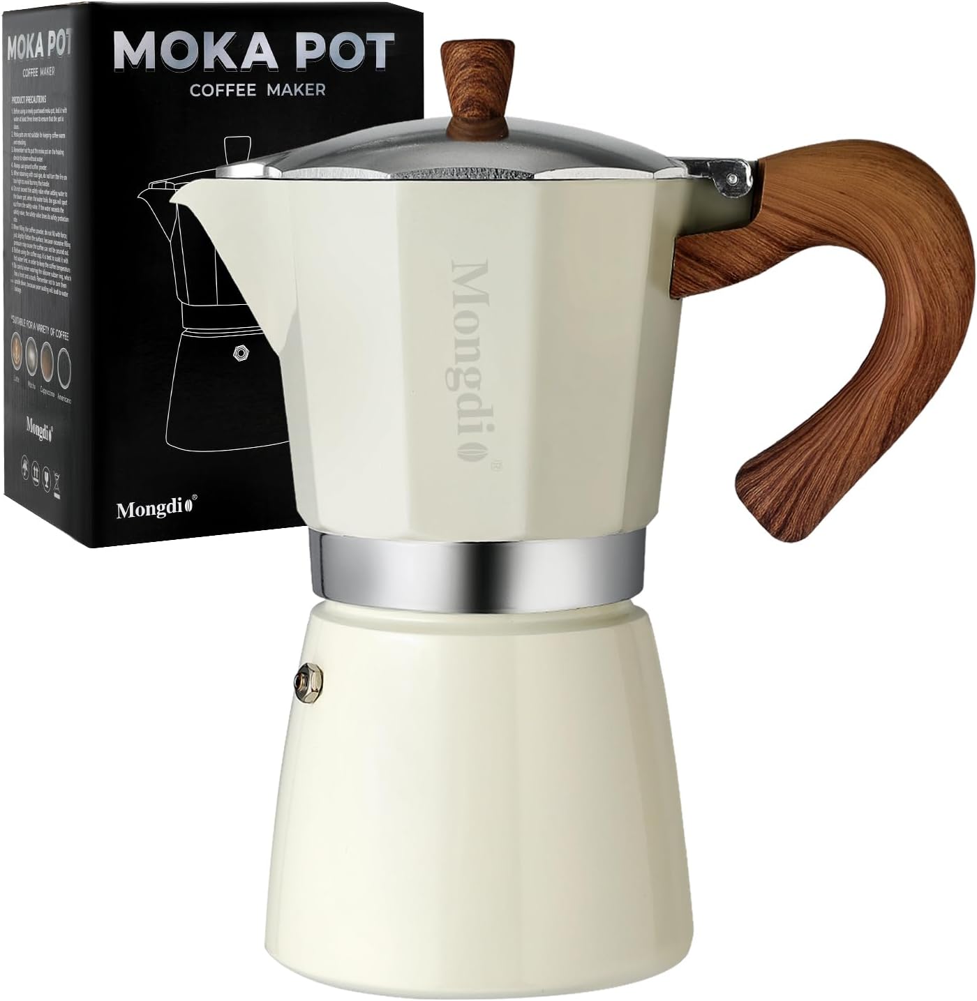 Stovetop Espresso Maker Moka Pot, Cuban Coffee Maker Stove top coffee maker Moka Italian Espresso Greca Coffee Maker Brewer Percolator, 9 Espresso Cups, 15 oz - White