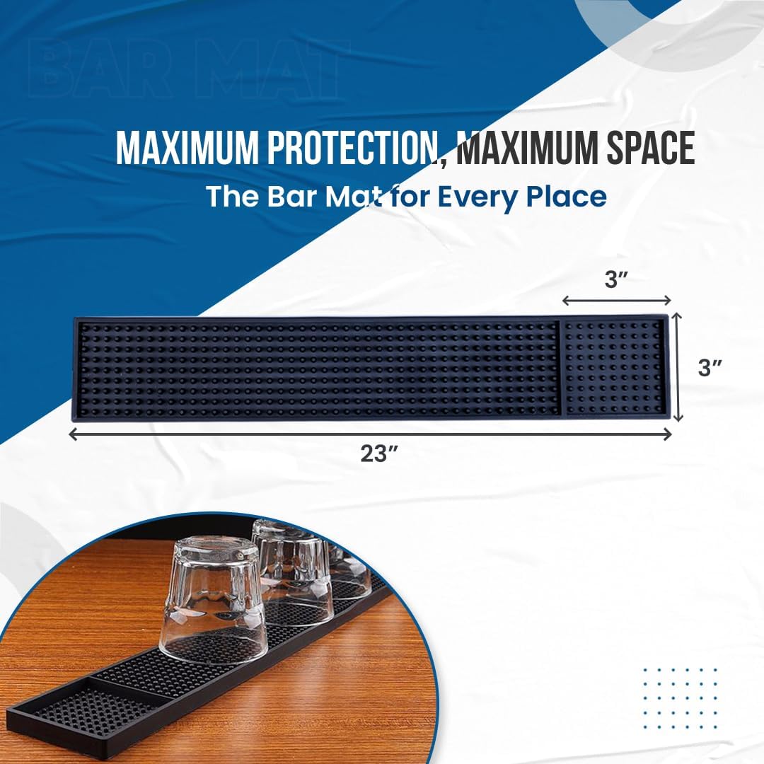 Bar Mats for Countertop by ProTensils - 23" x 3.25" Bar Rail Mat, Black Rubber Bar Mats for Bartending, Bar Service Drip Mat, Home Bar, Coffee Bar Mat Spill Matt (2 Pack)