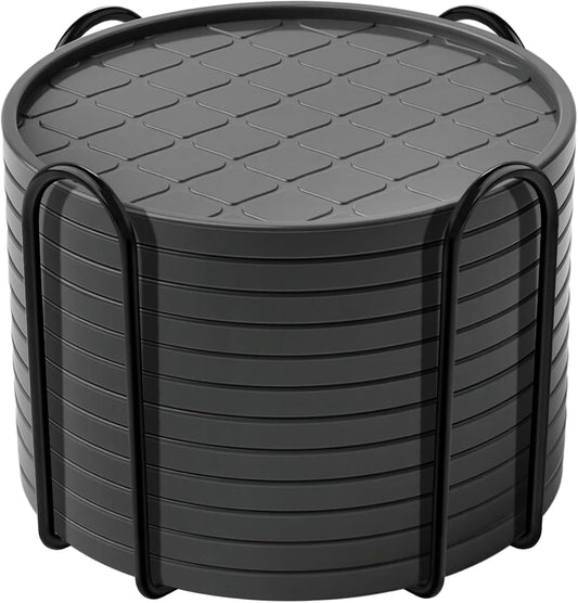 Coasters,Drink Coasters Set of 8 with Holder (Gray, 12pcs)