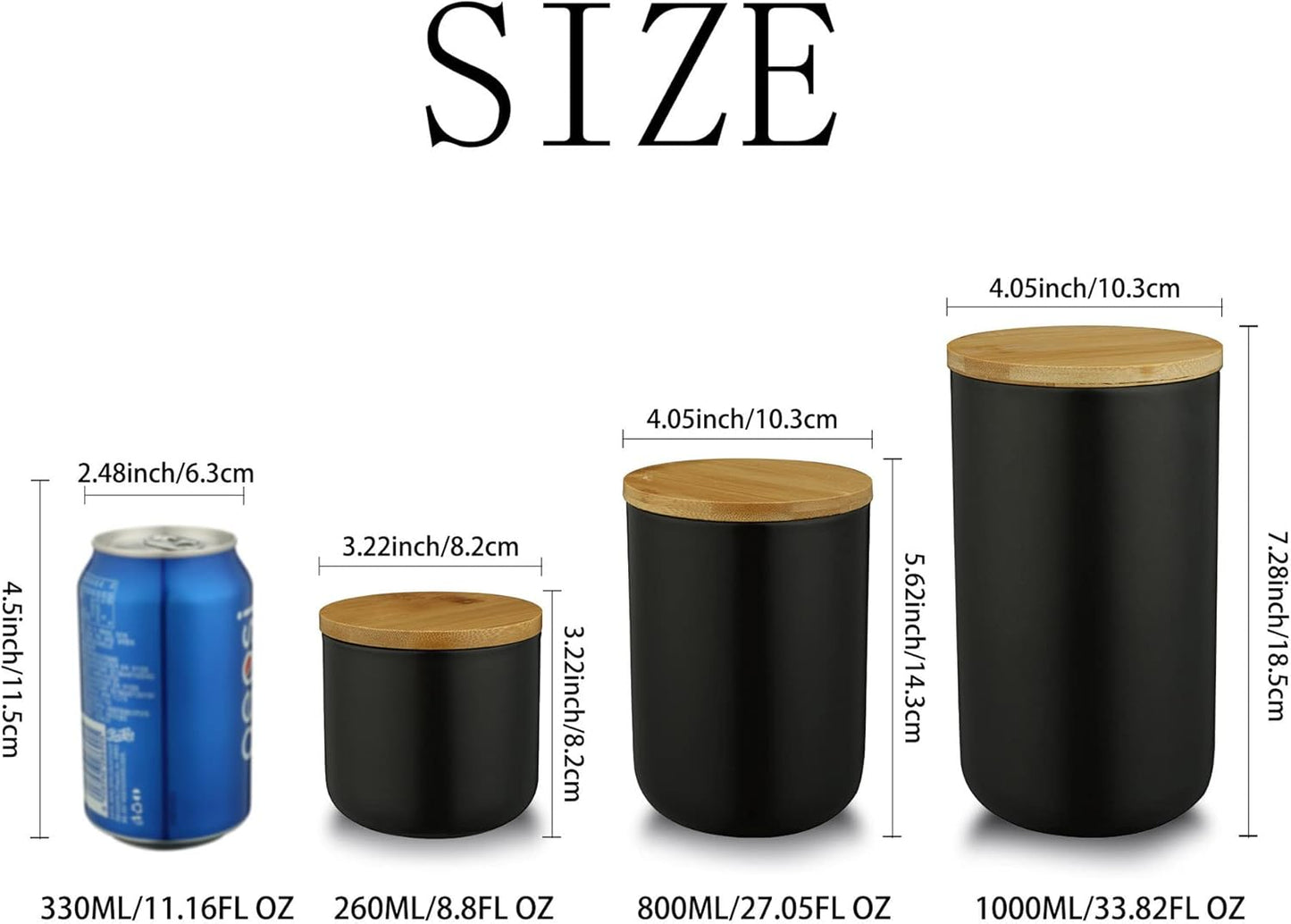 Food Storage Canister, Ceramic Kitchen Canisters with Airtight Seal Bamboo Lid, Food Storage Jar for Tea, Coffee Bean, Spice, Sugar 260ml/ 800ml/ 1000ml (800ml-10.3 x 14.5cm)