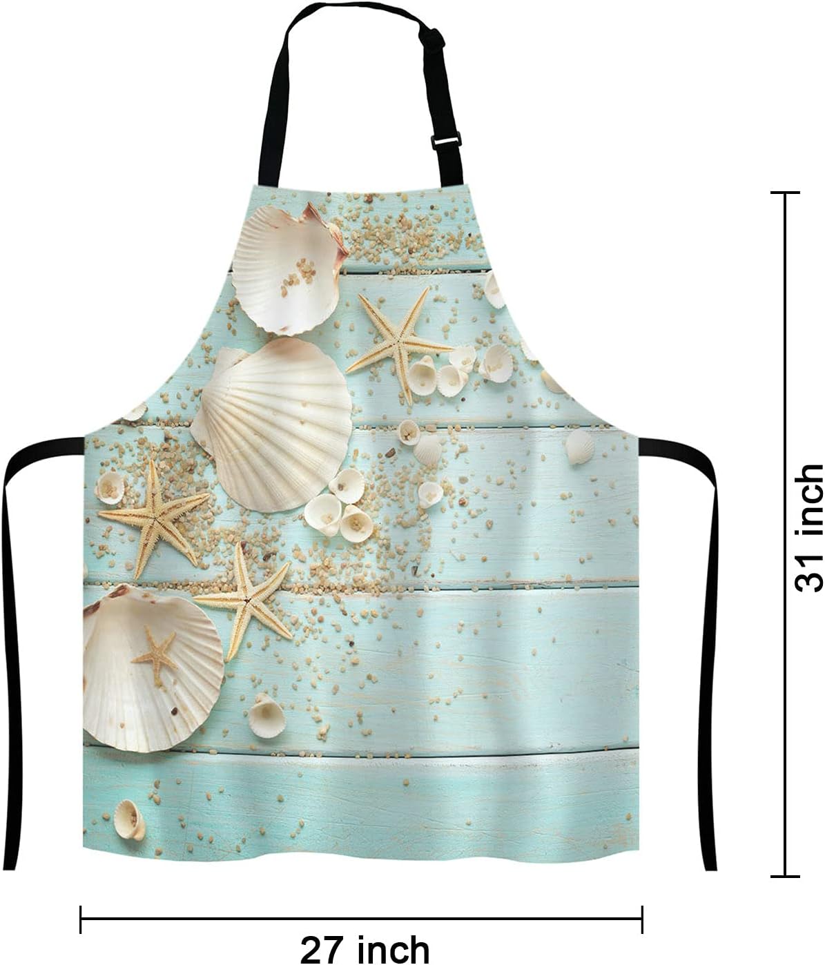 Ocean Beach Funny Apron for Women and Men, Wooden Seashell Adjustable Kitchen Chef Apron for Cooking Baking - Cute Birthday, Anniversary, Mother's Day Apron Gifts for Mom Wife Girlfriend Aunt Grandma