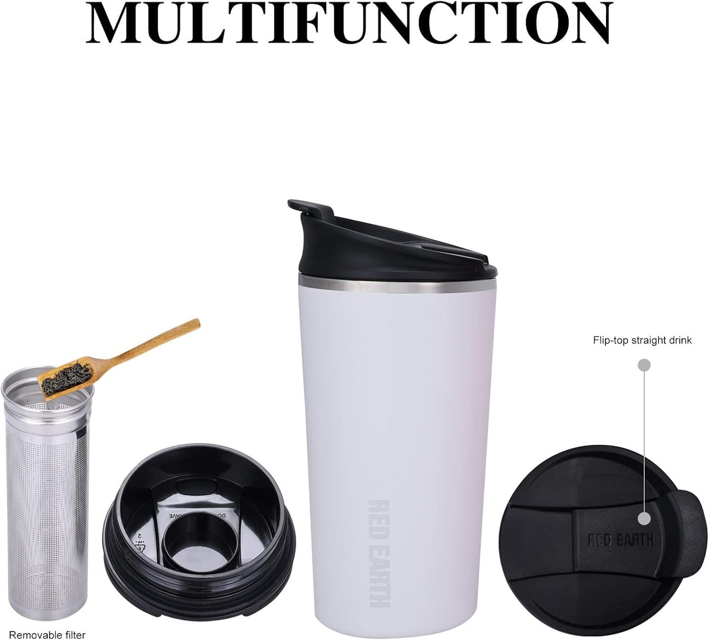 GiNT 17oz Travel Mug with Infuser and Two Lids. Vacuum Insulated 316 Stainless Steel Coffee Mug. Dishwasher Safe Mug with Tea Strainer for Hot and Cold Brew Coffee or Tea(White)