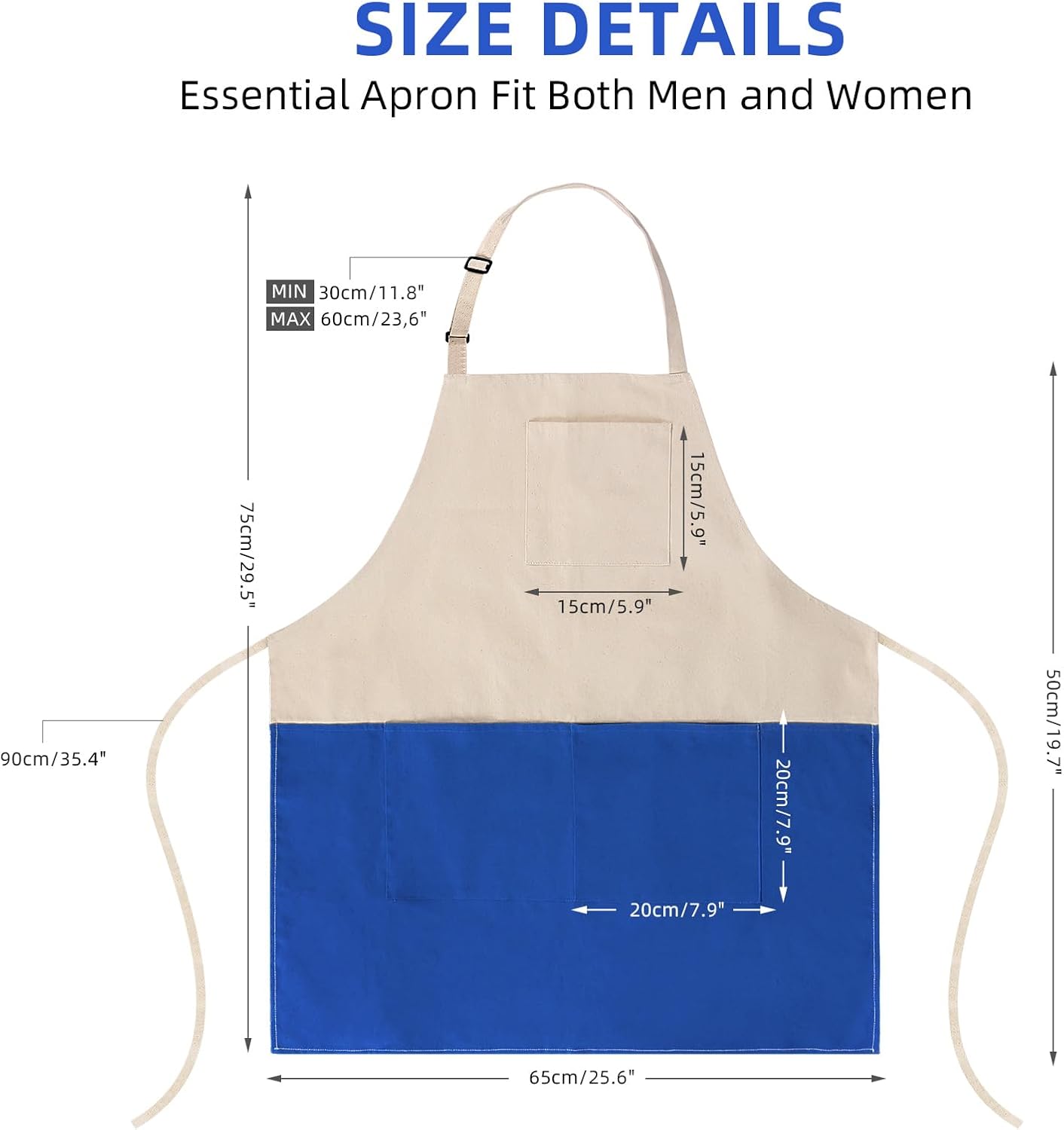 Chef Apron Unisex Two-Tone Professional Kitchen Bib Apron with 2 Pockets Cooking, Grilling, and Baking Gift