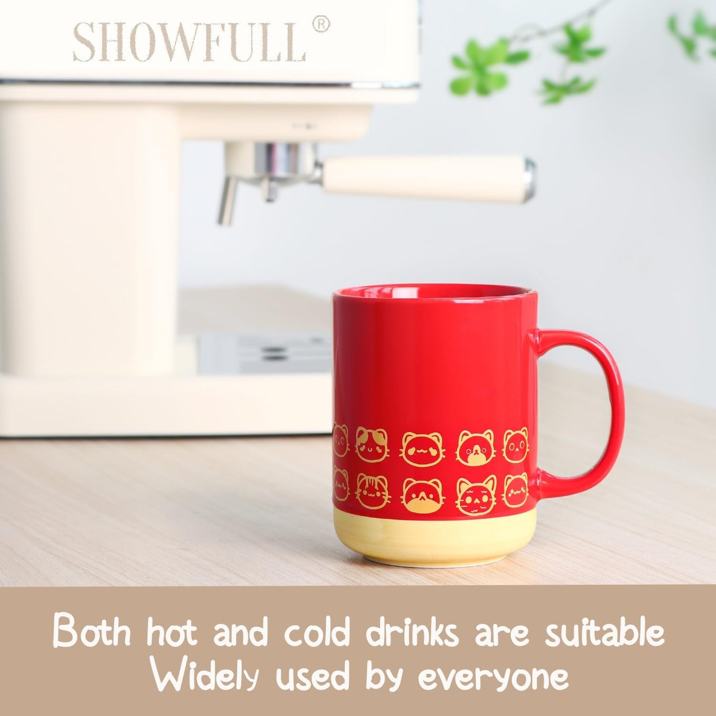 Cat coffee mug-16oz Ceramic Coffee Mugs for Women and Men-Cat gifts for cat lovers-Cute Coffee and Tea Mug-Red