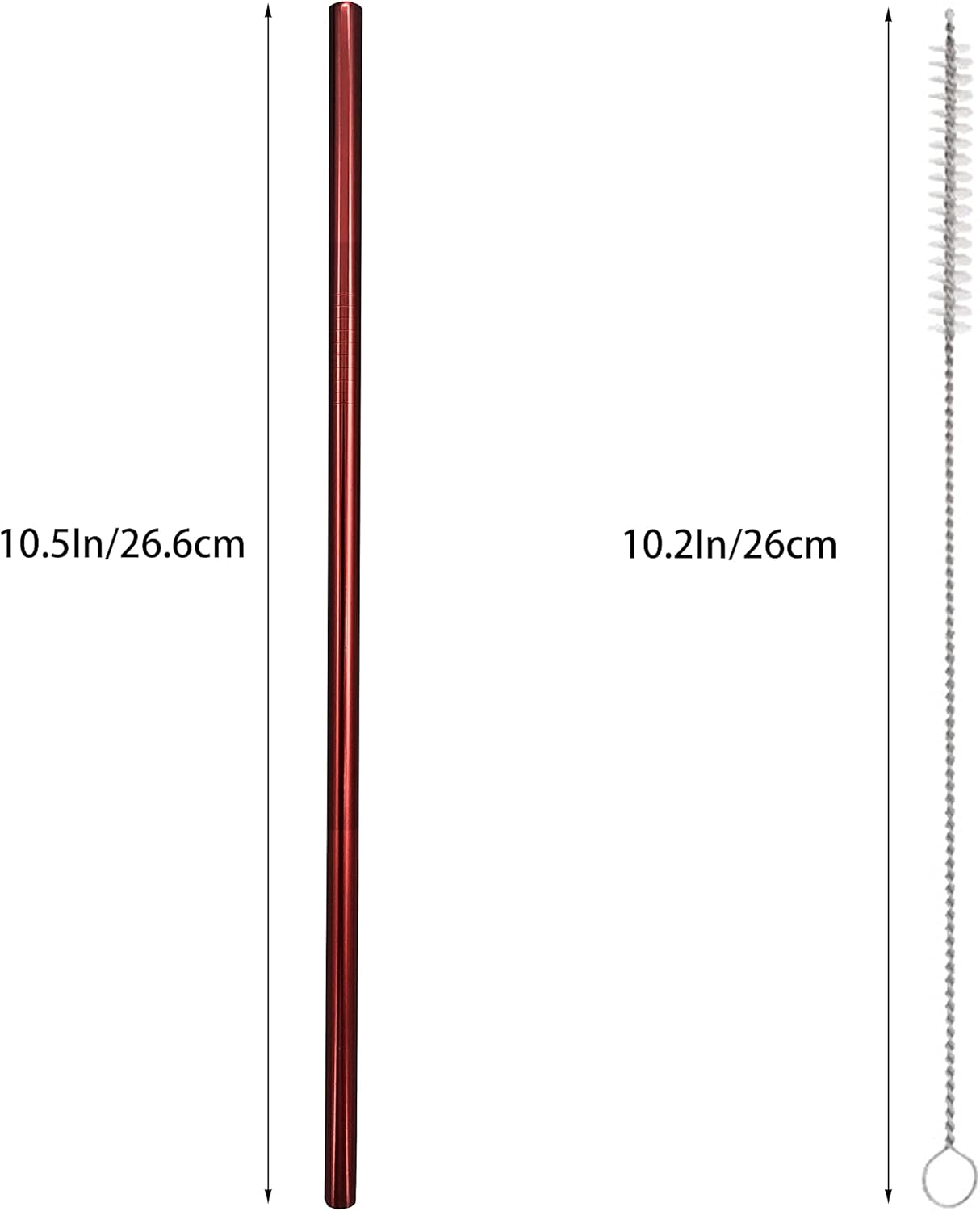 10 Pcs Stainless Steel Straws, Reusable Drinking Straws, Straight Metal Straw Sets with 2 Pcs Cleaning Brushes (10.5 Inch, Red)