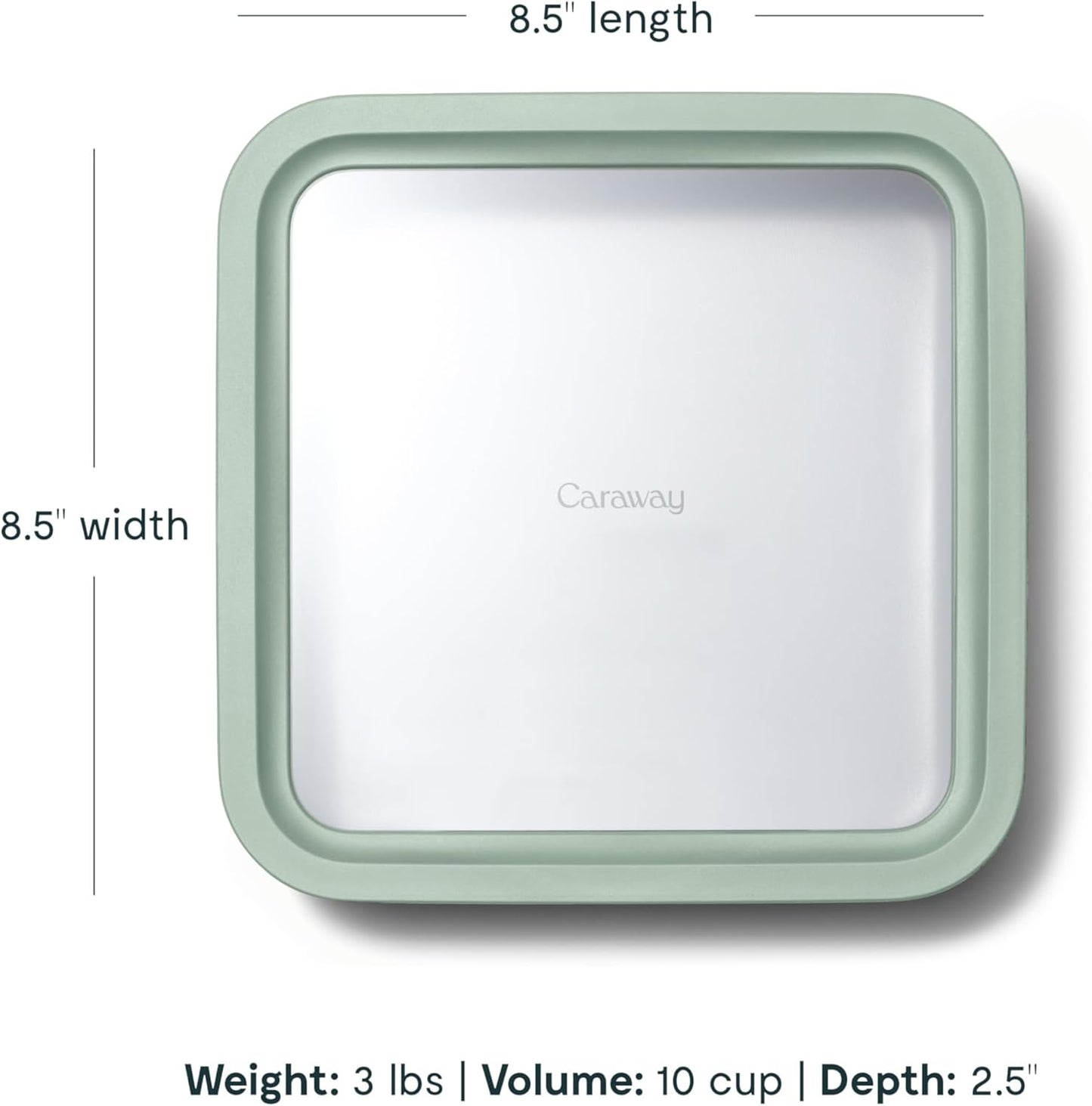 Caraway Glass Food Storage, 10 Cup Glass Container,Ceramic Coated Food Container,Easy to Store, Non Toxic, Non Stick Lunch Box Container with Glass Lids. Dishwasher, Oven,Square Shape,Mist