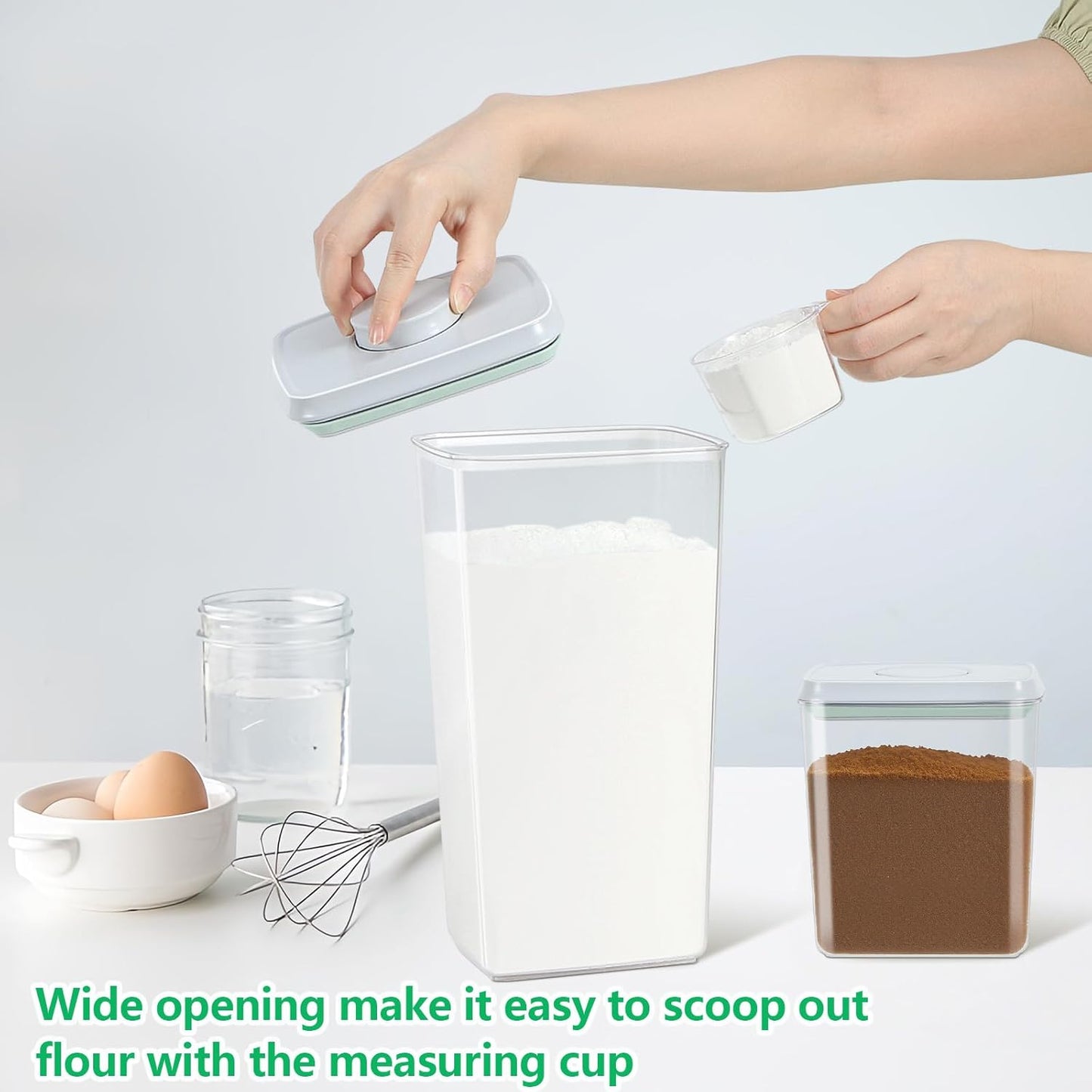 3 Pack Flour and Sugar Storage Containers with Pop-up Lid, 1.26Qt + 2.11Qt + 3.48Qt Food Storage Container for Rice, Spaghetti, Pasta, Nuts, Snack, Candy, Dog Treat, Kitchen Pantry Organization