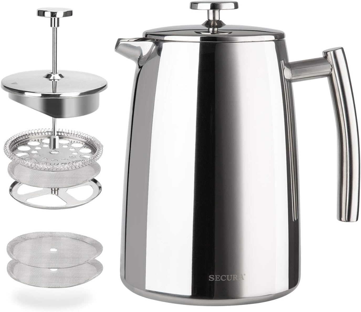Secura French Press Coffee Maker, 34-Ounce, 304 Stainless Steel Insulated Coffee Press with Extra ScreenSecura French Press Coffee Maker, 34-Ounce, 304 Stainless Steel Insulated Coffee Press with Extra Screen
