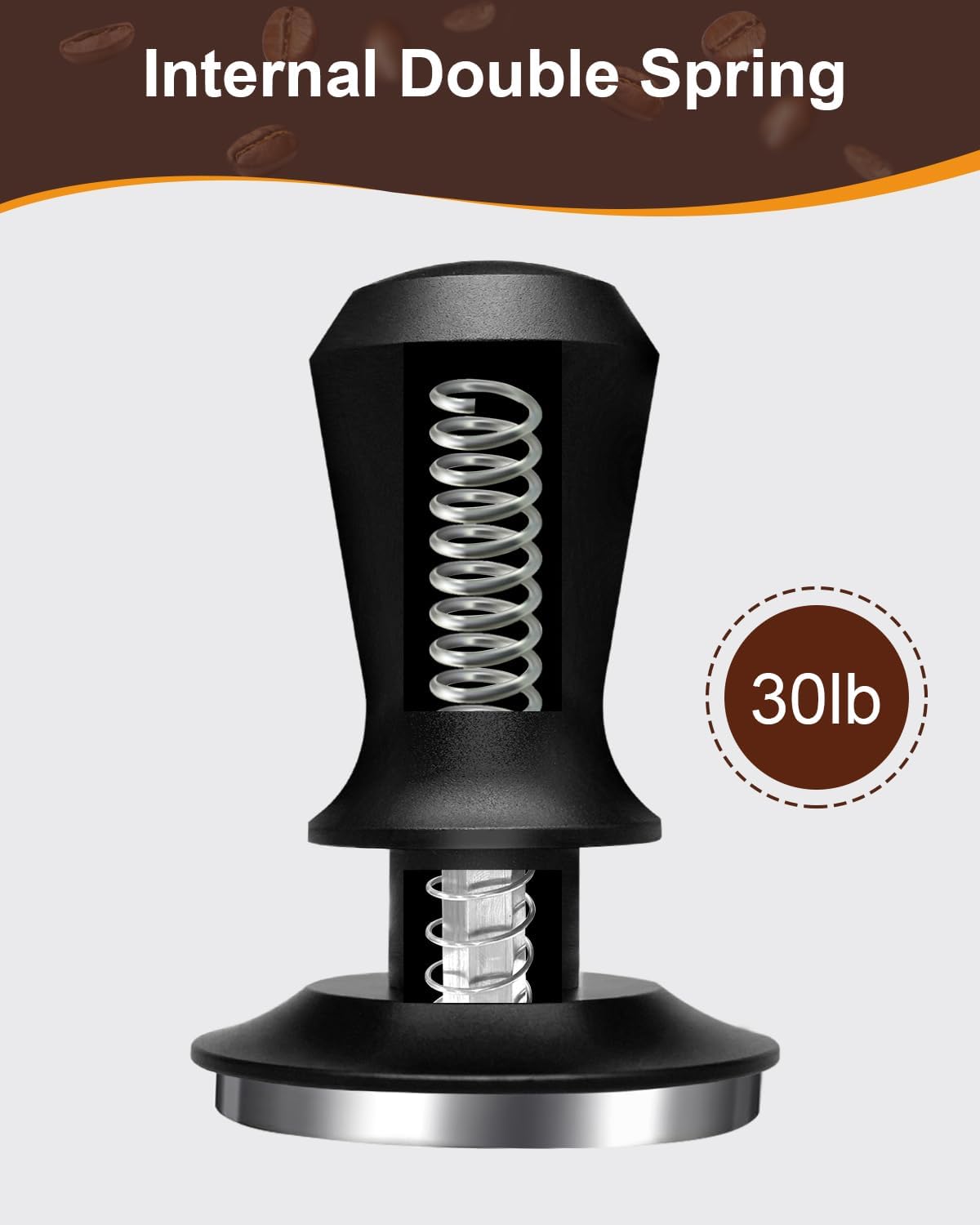 53.3mm Espresso Tamper, Coffee Tamper with Stainless Steel Ripple Base, Barista Espresso Coffee Tamper with 30lbs Spring Loaded and Aluminum Handle Fits for Breville Series 54mm Portafilter