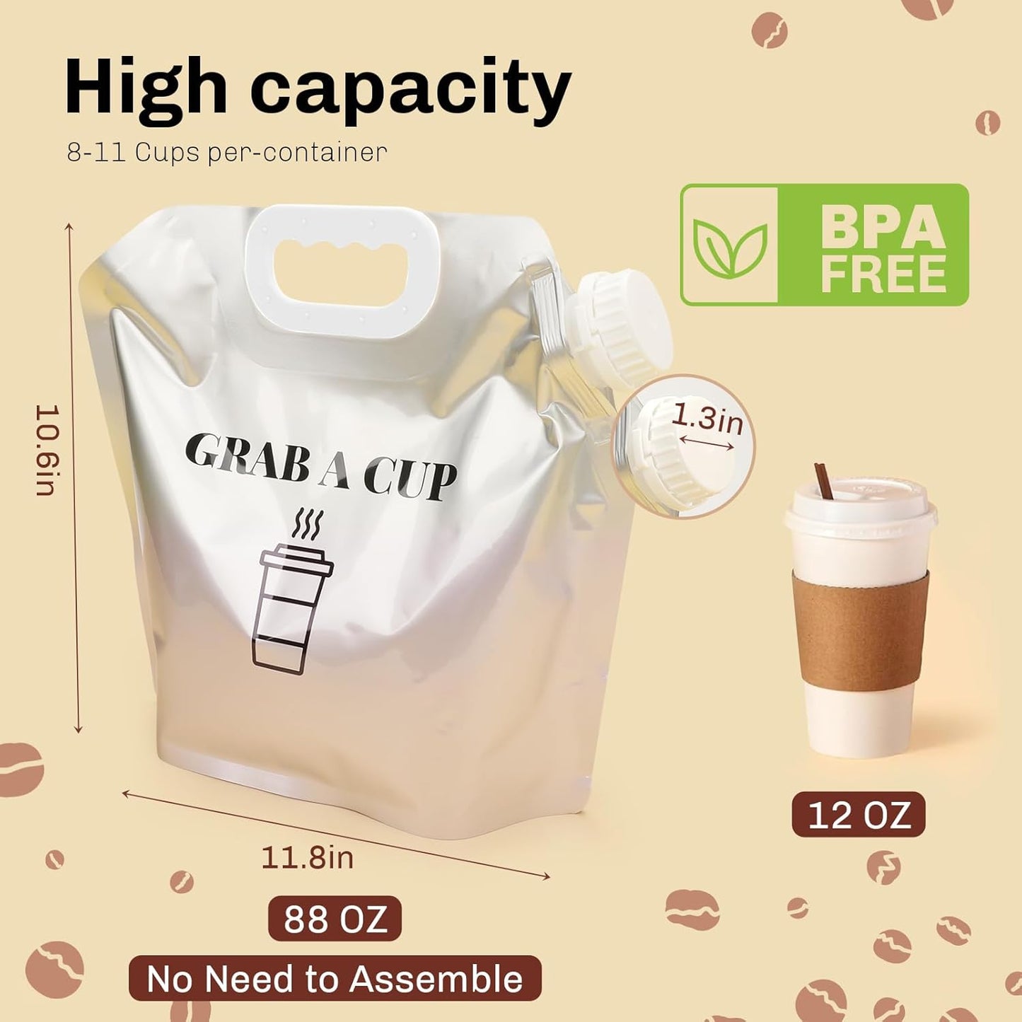 10 Pack Disposable Coffee Dispensers with Handle Coffee Box Cold Hot Beverage Dispenser COFFEE Carrier with Handle Take Out Camping Water Storage Containers Water Bag for Hiking (88oz) (White)