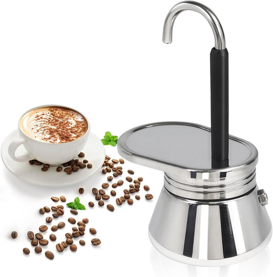 Uncoated 4 Cup Single Tube Moka Pot 304 Thickened Stainless Steel Mini Coffee Maker Stovetop Espresso Coffeemaker Italian Classic Style Brewing Greca Cafe Mocha Machine for Camping Travel Home 310ml