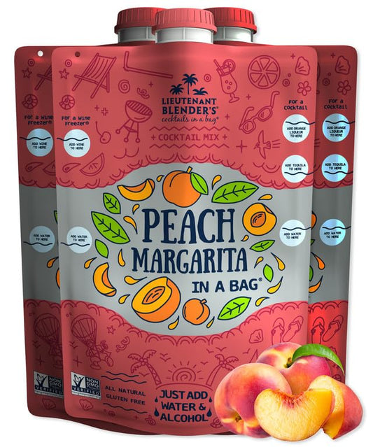 Lt. Blender's Peach Margarita in a Bag - Peach Margarita Mix - Each Bag Makes 1/2 Gallon - Non-GMO Cocktail Mix - No Blender Needed - Add Liquor, Wine or as a Mocktail (Pack of 3)