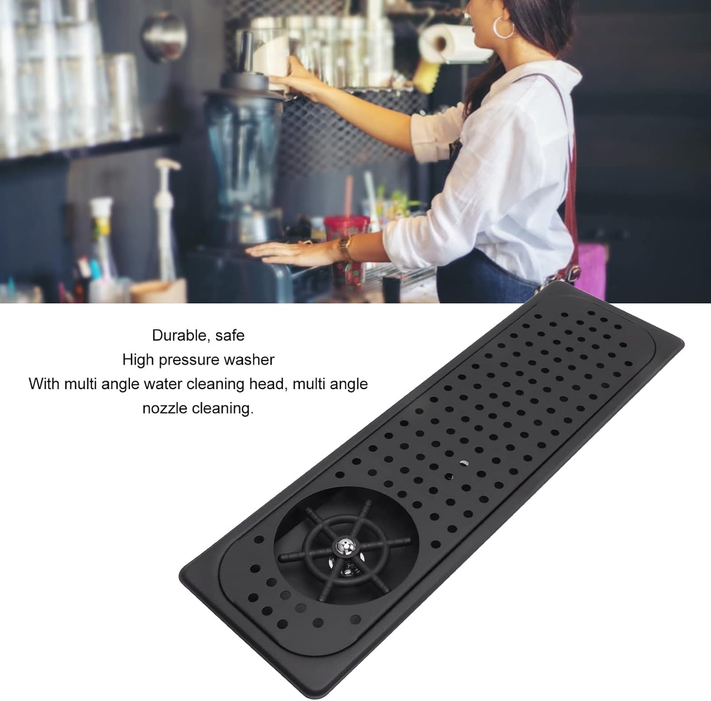 Glass Rinser Cup Washer 304 Stainless Steel Drain Drip Tray Hose Washing Equipment Coffee Shop Bar Glass Sink Rinser (Black B)