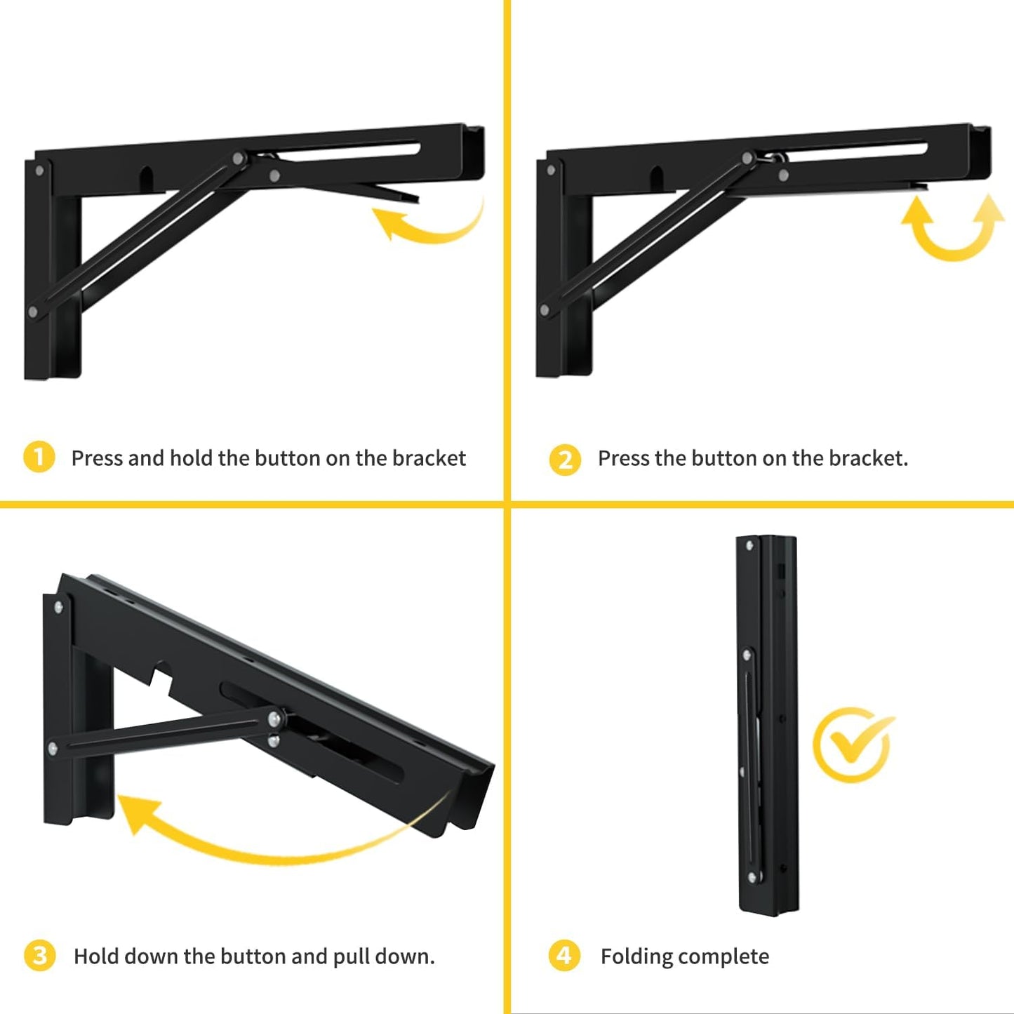 10 Inch Folding Shelf Brackets, 2 Pack Collapsible Heavy Duty Shelf Brackets for Fold Down Desk, Black