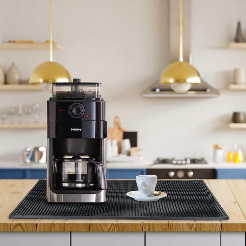 Large Size Thicker Bar Mat for Countertop,Dish Drying Mat, Coffee Bars, Tea Bar,Under Sink Storage Mat 12X24''( Black)