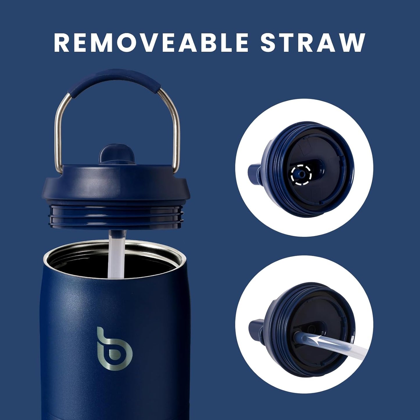 BOTTLE BOTTLE Stainless Steel Water Bottle with Straw and Lid 32 oz Vacuum Insulated Cup Stay Cold and Hot, Leak-Proof Wide Mouth Water Bottles for Men,indigo blue