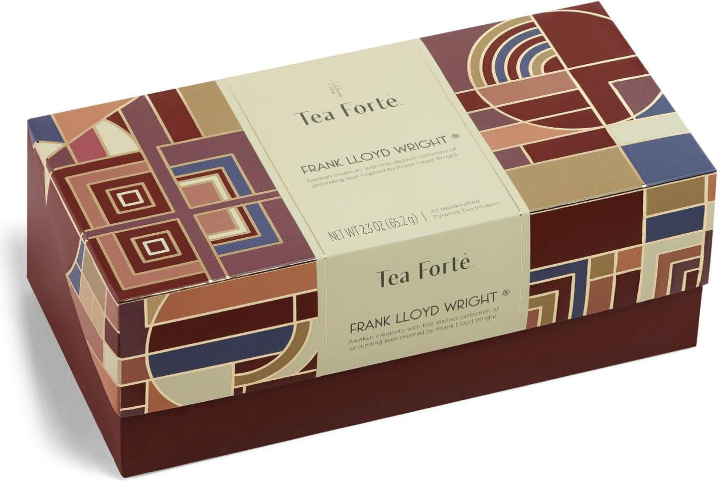 Tea Forte Frank Lloyd Wright Presentation Box Tea Gift Set Sampler, 20 Count 2 of Each Variety Individually Wrapped Handcrafted Pyramid Infuser Bags