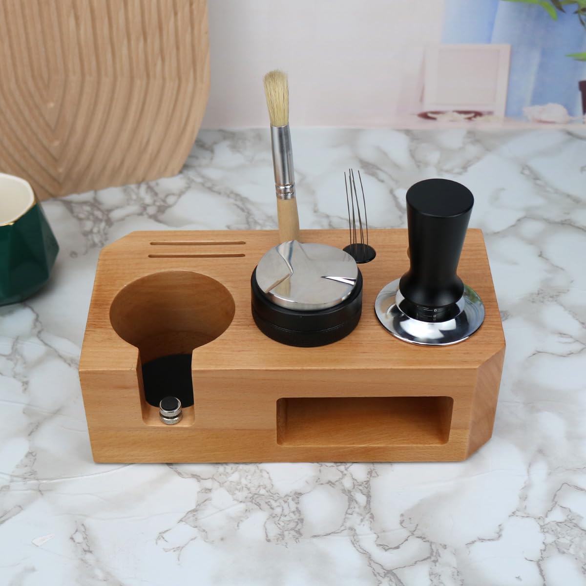 Espresso Tamping Station - Wooden Coffee Tamper Station For Storage 58 mm Portafilter Tamper Distributor - Espresso Organizer - Knock Box Accessories
