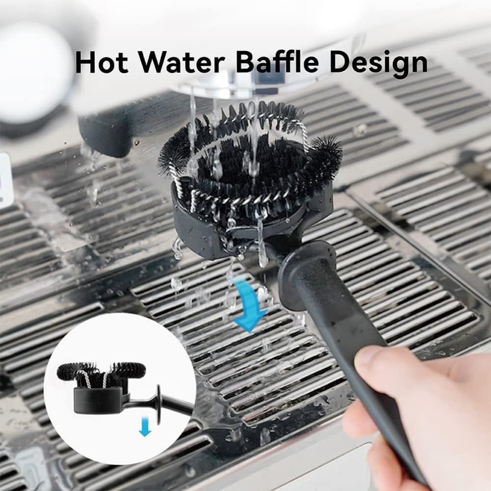 Coffee Machine Cleaning Brush, Espresso Group Head Cleaner, Upgrade Large Nylon Brushes with Long Handle & Spoon, Home Cleaning Tool(Black)