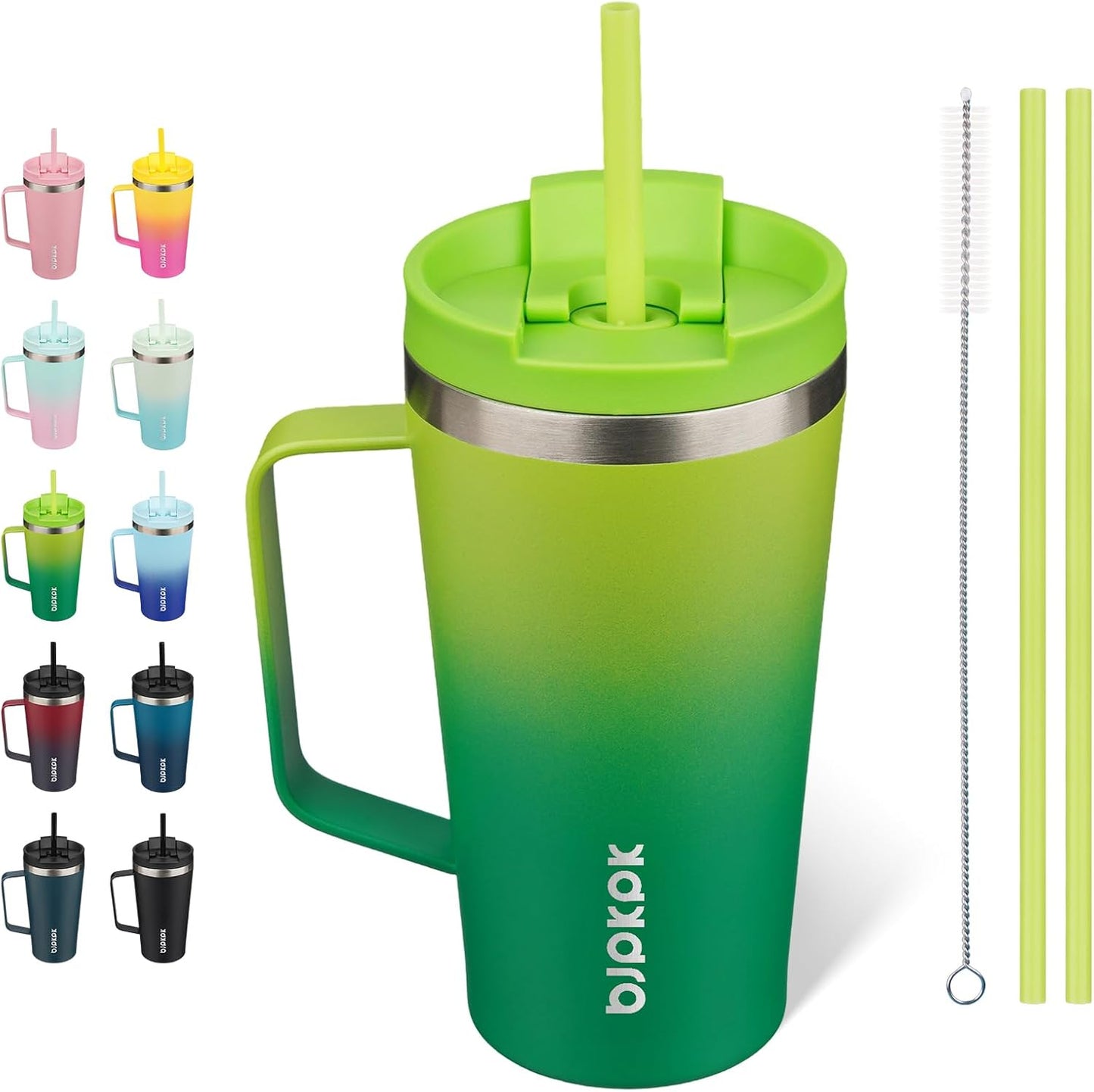 BJPKPK Insulated Tumbler with Handle, 18oz Insulated Tumblers with Lid and Straw, Stainless Steel Metal Water Bottles, Coffee Travel Mugs, Cups, Bamboo Grove