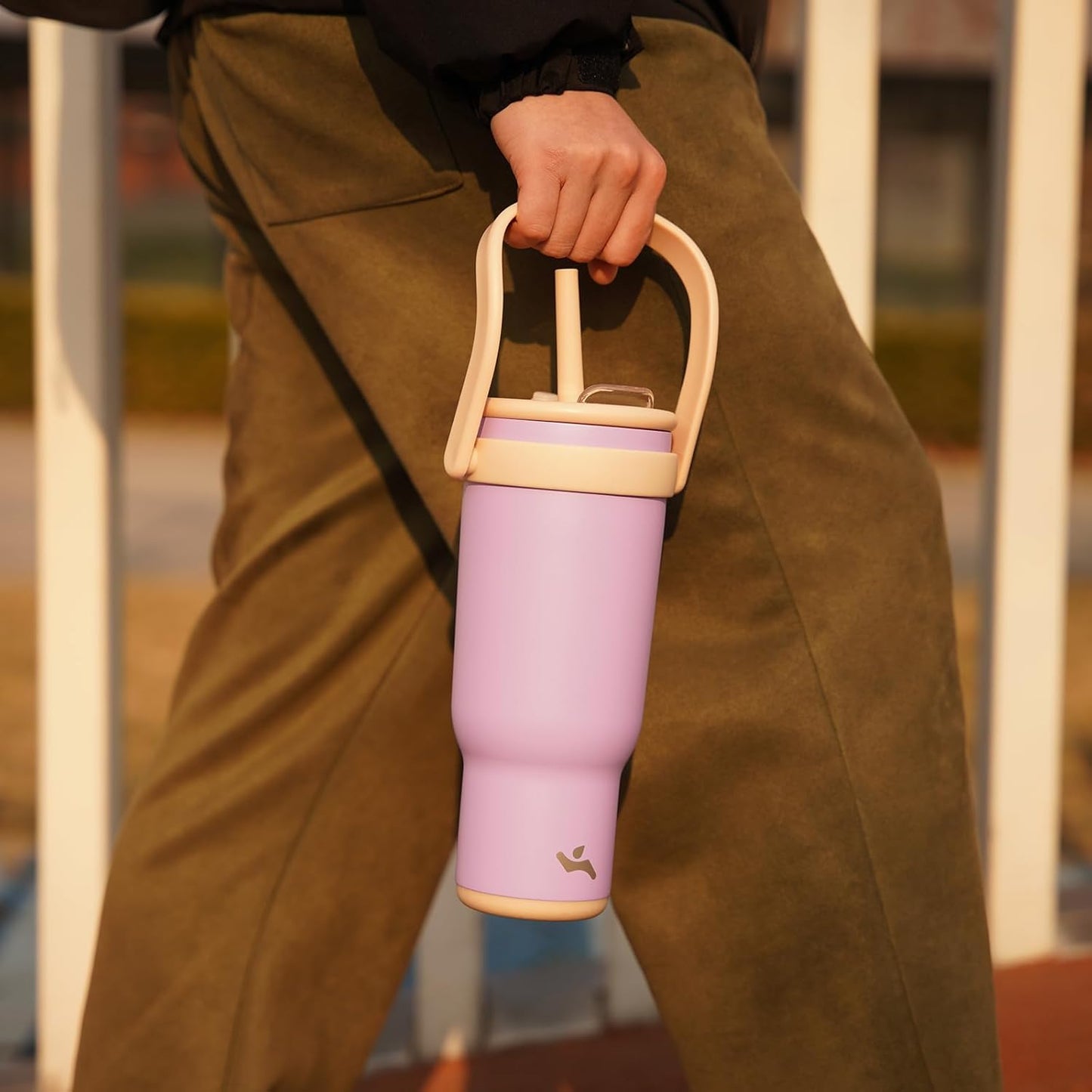 30 oz Tumbler with Side Handle, Insulated Water Bottle with Straw and 2 in 1 Lid, Stainless Steel Cup Travel Coffee Mug for Sports Office Gym,Purple