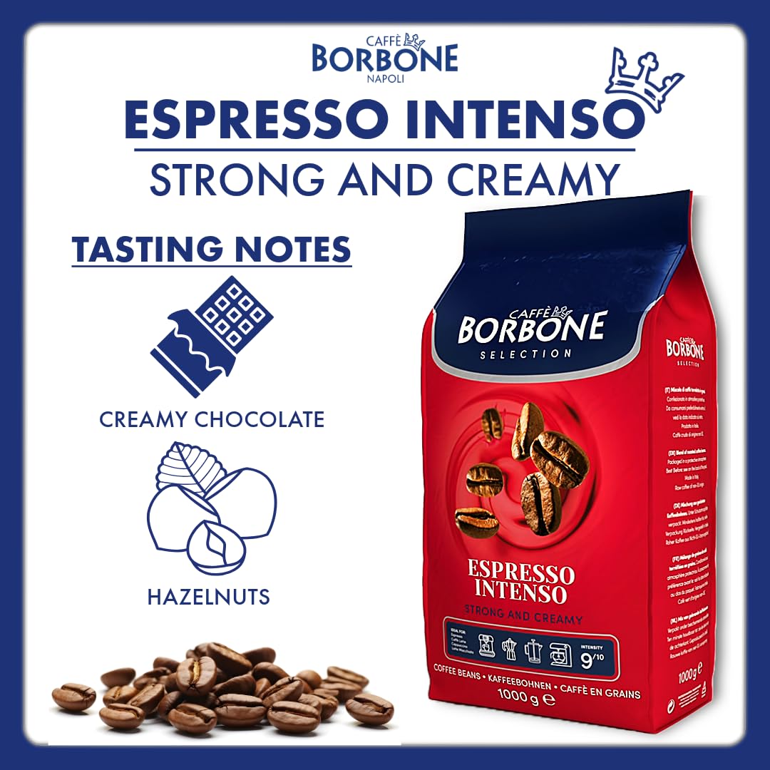 Caffe Borbone Whole Bean Coffee, Medium Roast Robusta Blend, Espresso Intenso, Strong and Creamy Italian Coffee, 2.2 lb Bag