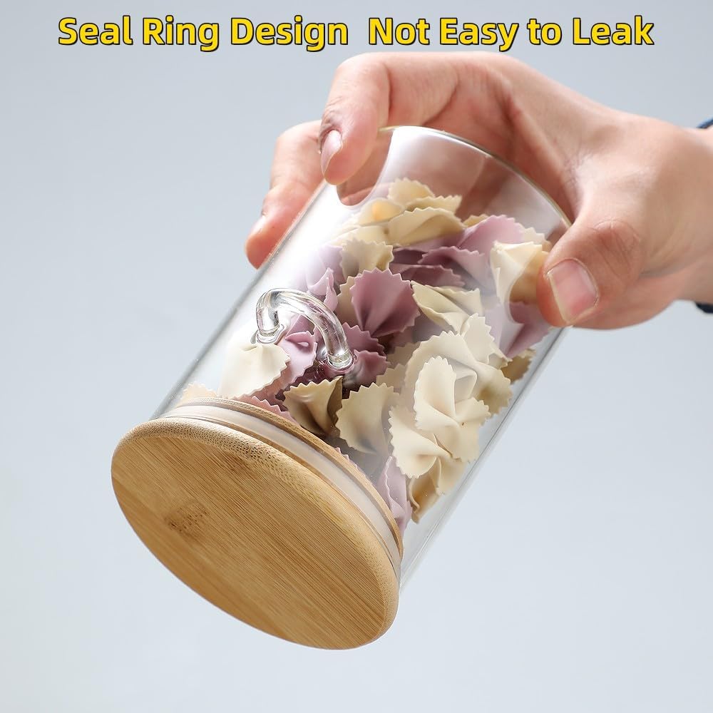 6 Pack Glass Jars with Bamboo Lids and Spoons for Loose Leaf Tea Storage, 17 OZ Glass Overnight Oat Container with Lid and Scoop, Glass Canister Set as Tea Container for Loose Leaf Tea Holder