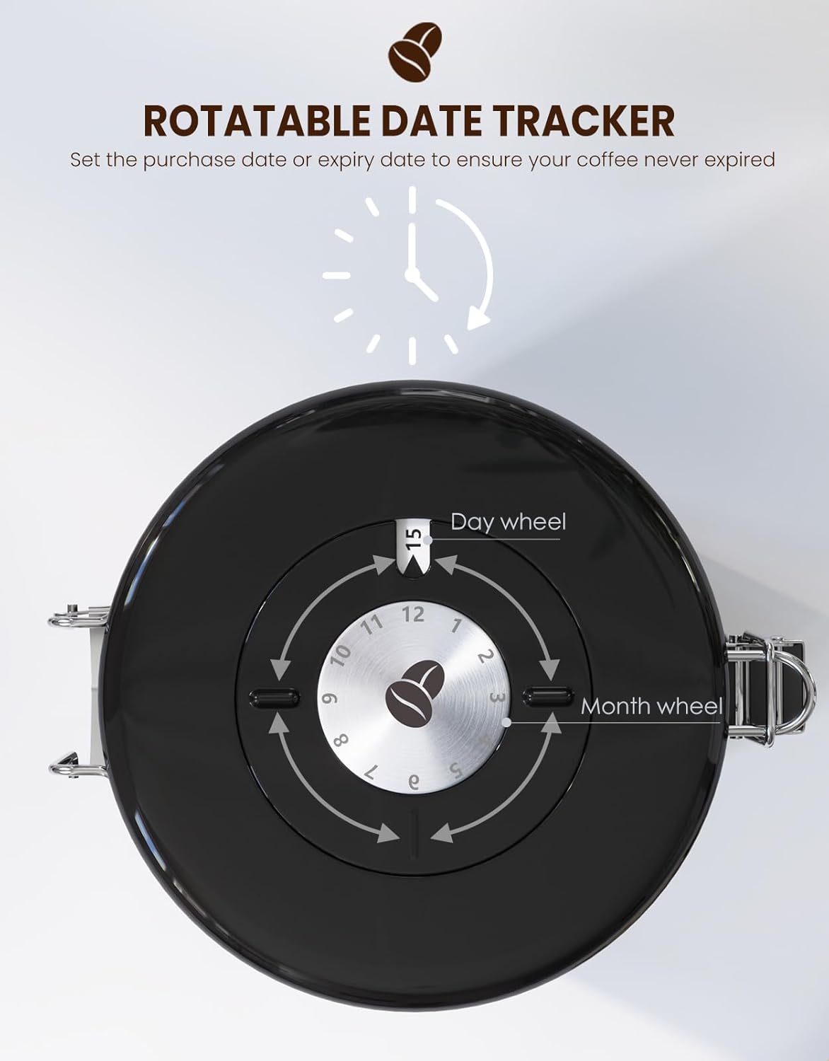 HAIOOU Large Coffee Canister, 38OZ Oversized Stainless Steel Coffee Bean Storage Container with Date Tracker, Measuring Scoop, CO2 Releasing Valves for Beans, Grounds and more - Black