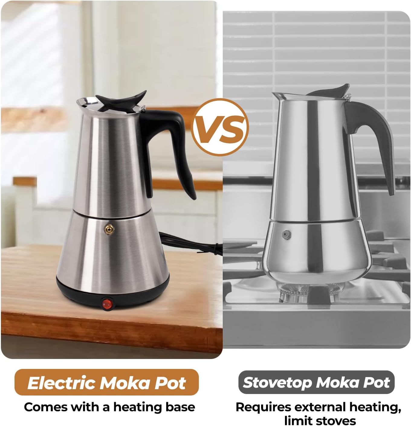 Electric Stainless Steel Moka Pot 6 Cup 300ml Mocha Pot Espresso Maker with Detachable Base Ideal Coffee Maker for Home Italian and Cuban Café Coffee maker Espresso maker Coffee Pot